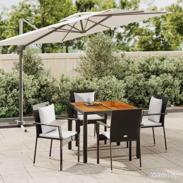 Ensemble  manger de jardin coussins 5pcs Noir Rsine tresse