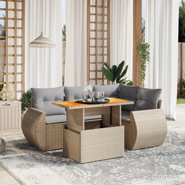 Salon de jardin avec coussins 5 pcs beige rsine tresse