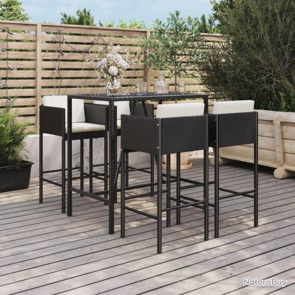 Ensemble de bar de jardin 5 pcs avec coussins noir poly rotin