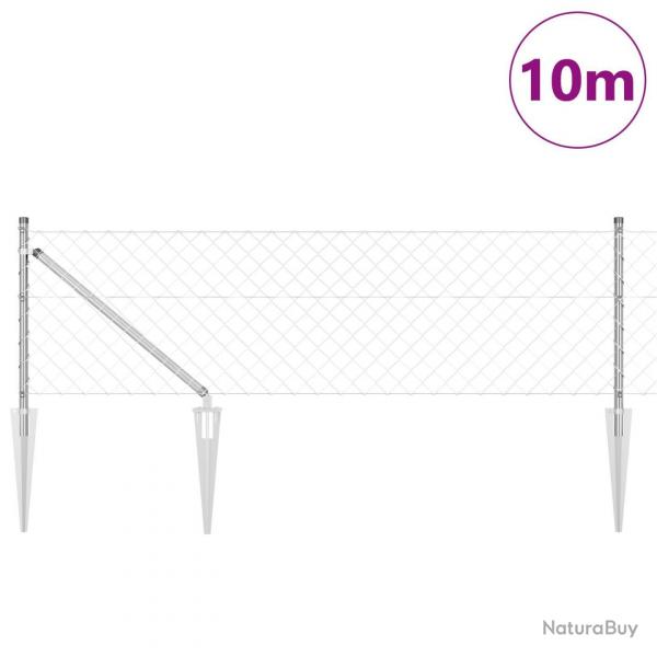 Clture en maillon avec 7 poteaux  pointe 0.4x10 m en acier galvanis