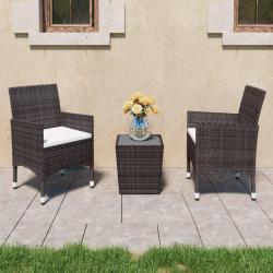 Ensemble de bistro 3 pcs Résine tressée et verre trempé Marron