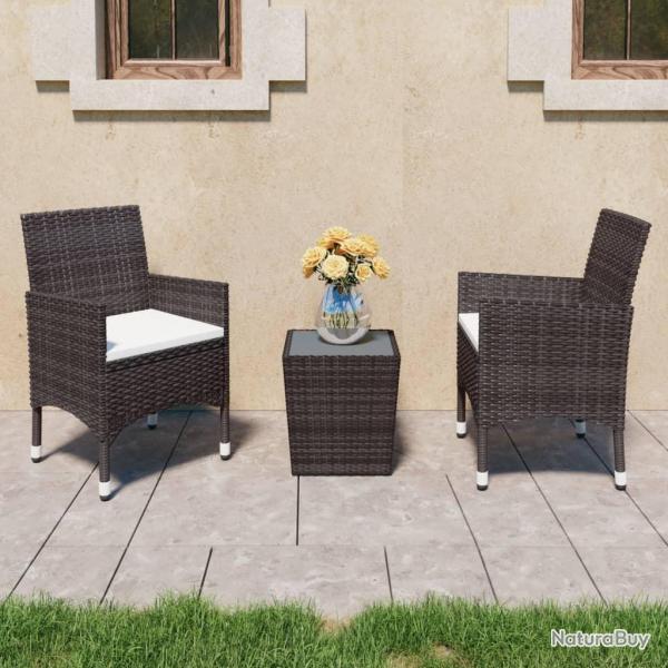 Ensemble de bistro 3 pcs Rsine tresse et verre tremp Marron