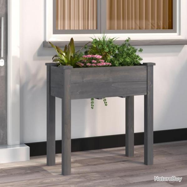 Jardinire avec doublure gris 71x37x76 cm bois massif de sapin