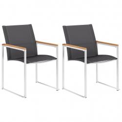 Chaises de jardin lot de 2 Textilène et acier inoxydable Gris
