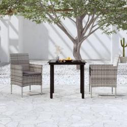 Ensemble à manger de jardin et coussins 3 pcs Gris et noir