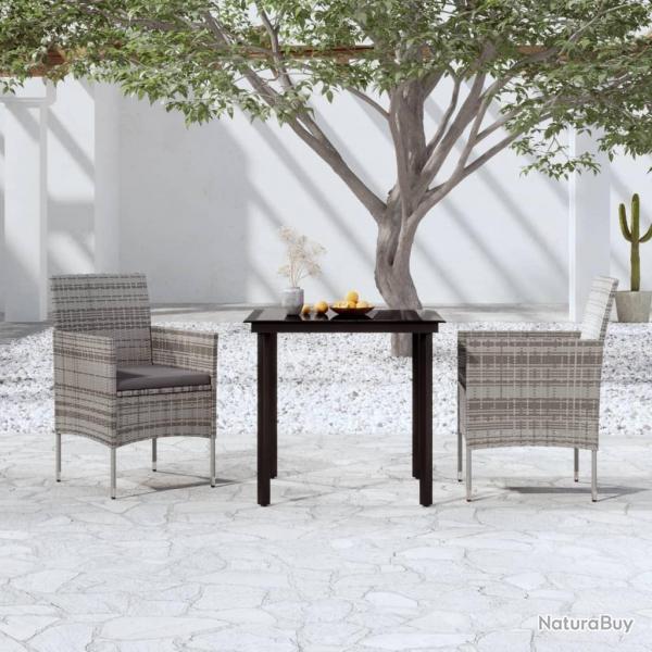 Ensemble  manger de jardin et coussins 3 pcs Gris et noir