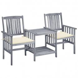 Chaises de jardin avec table à thé et coussins Acacia solide