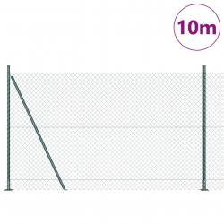 Clôture en maillon de chaîne avec 7 poteaux à flasque 1,4x10 m en acier galva