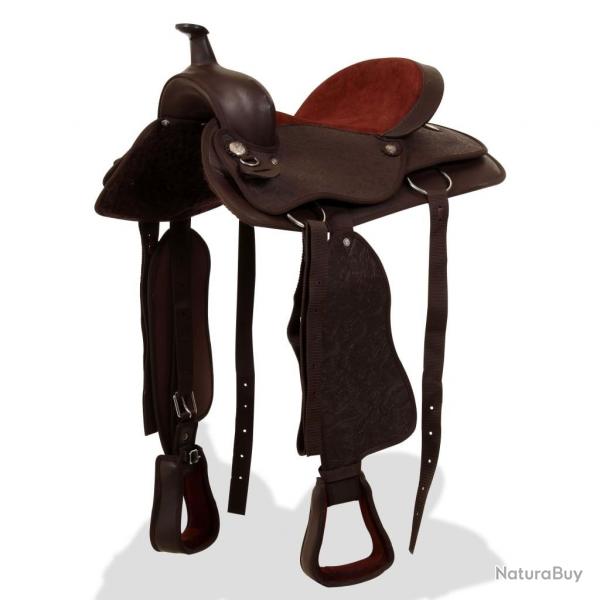 Selle, bridon et col de poitrine Cuir vritable 15 po Marron