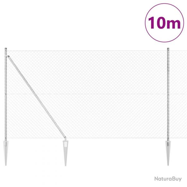 Clture en grillage avec 7 piquets pointus 1,6x10 m Acier galvanis