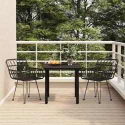 Ensemble à manger de jardin 3 pcs Noir Résine tressée