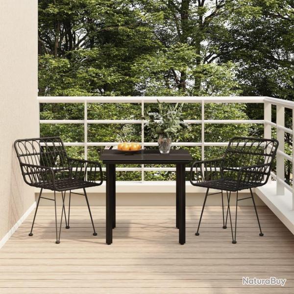 Ensemble  manger de jardin 3 pcs Noir Rsine tresse