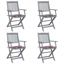 Chaises pliables d'extérieur lot de 4 et coussins Bois d'acacia