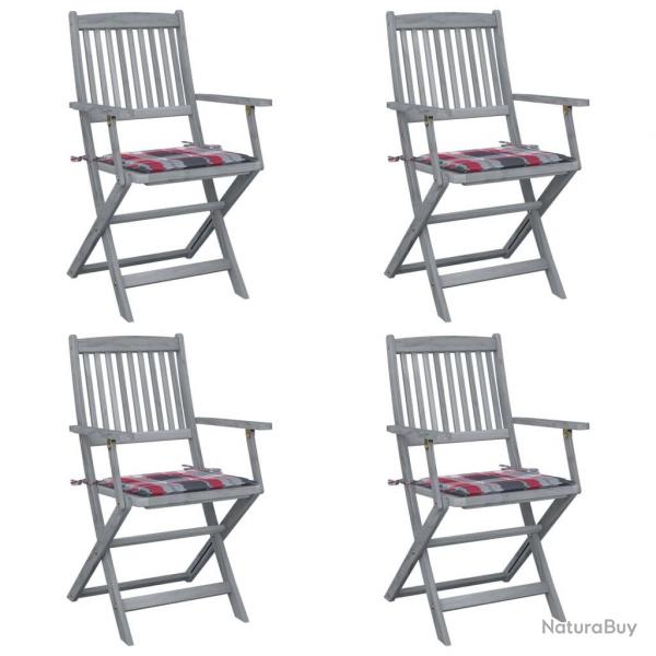 Chaises pliables d'extrieur lot de 4 et coussins Bois d'acacia