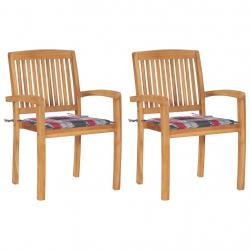 Chaises de jardin lot de 2 avec coussins à carreaux rouges Teck