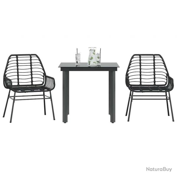Ensemble  manger de jardin 3 pcs noir rsine tresse verre