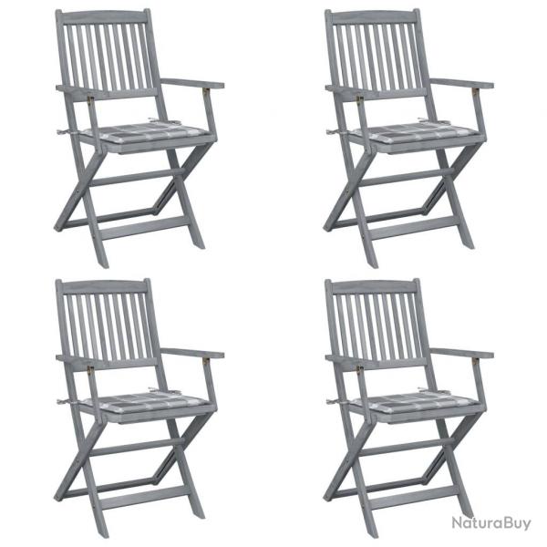 Chaises pliables d'extrieur lot de 4 et coussins Bois d'acacia