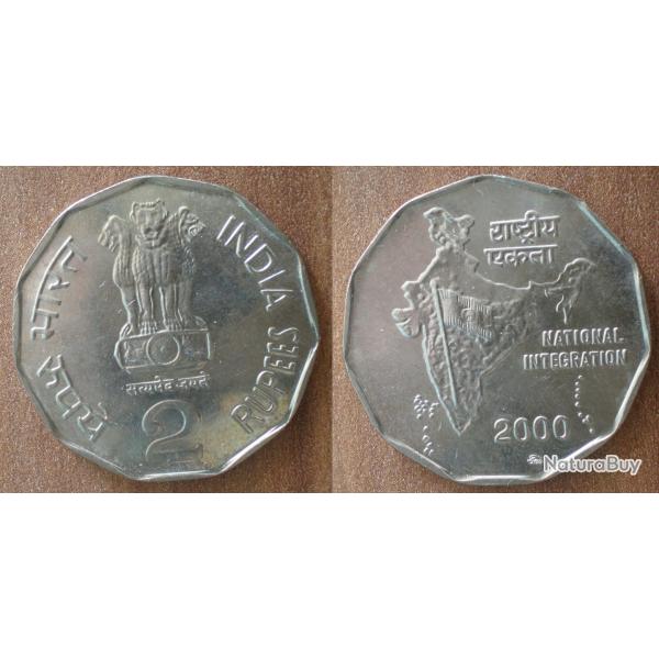 Inde 2 Roupies 2000 Piece Commemorative Integration National Roupies Rupees Rupee