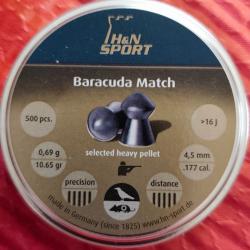 6 boites de 500 plombs 4,5 soit 3000 plombs H&N Barracuda match 4,52 boites neuves scélléés