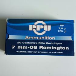 Lot de 9 boîte de balles PPU cal 7mm-08 Rem 7,8g 120gr