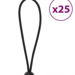 Lot de 25 cordes élastiques noires avec balles 21x0,5 cm Fixation pratique pour intérieur/extérieur
