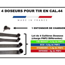 Pack .44/.36 - 4x2 Cuillères doseuse, double dosette, Poudre noire / semoule 2 Entonnoirs