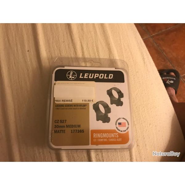 Collier Leupold neuf pour monter lunette sur carabine CZ 527 /30 mm /Mdium