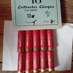Boîte de 10 très belles cartouches anciennes cal 12 douilles cartons  de l,armurier Pommier