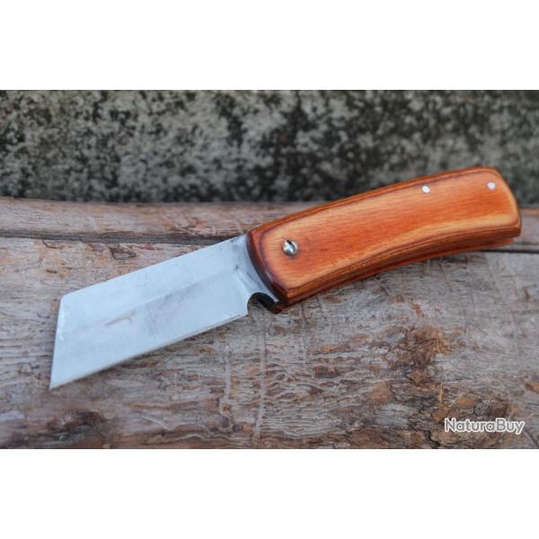 Couteau Pimontais Manche Bois Lame Tanto Reverse Acier Carbone 1055 Fabrication Artisanale