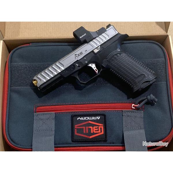 pistolet BUL Axe Tomahawk Silver Full Size OR calibre 9 para + viseur Bushnell RXM-300