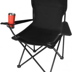 Chaise pliante avec porte gobelet - Noir -  Camping, pêche, etc. LIVRAISON GRATUITE ET RAPIDE