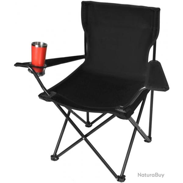 Chaise pliante avec porte gobelet - Noir -  Camping, pche, etc. LIVRAISON GRATUITE ET RAPIDE