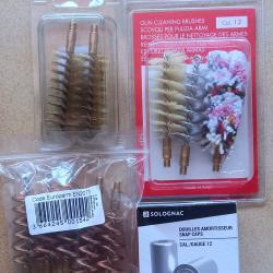 Lot nettoyage fusil cal.12  - 10 écouvillons différents  + 2douilles amortisseur snap caps