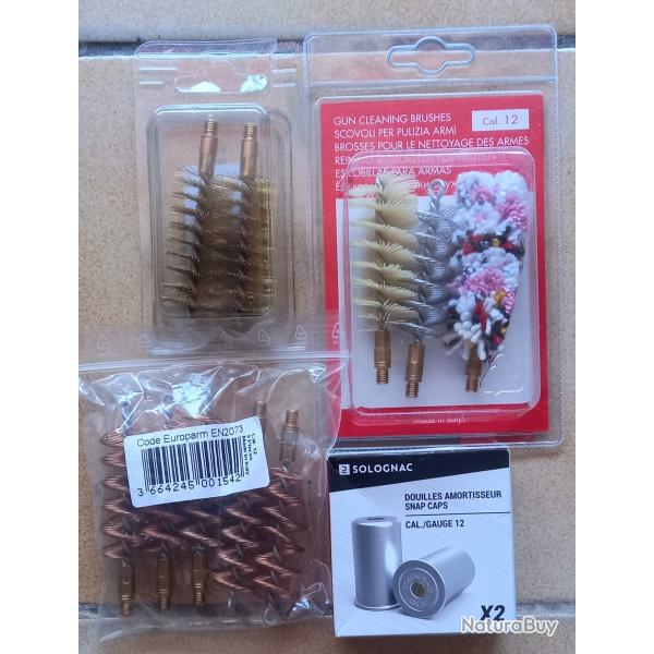 Lot nettoyage fusil cal.12  - 10 couvillons diffrents  + 2douilles amortisseur snap caps