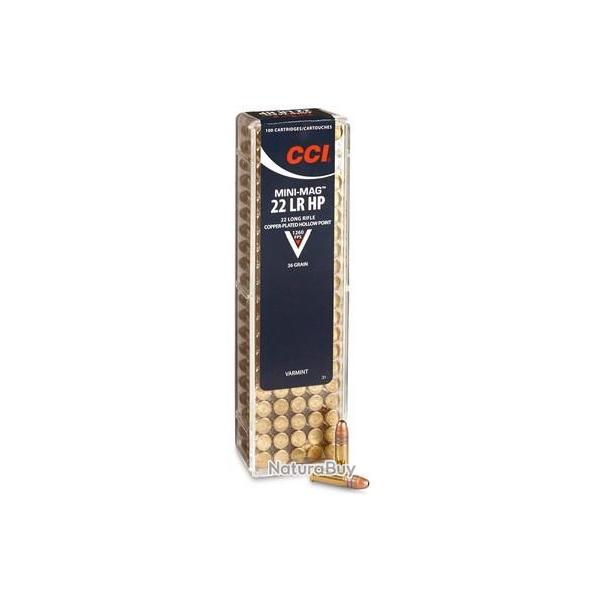 BTE 100 CART. CCI VARMINT MINI-MAG HP CAL. .22 LR HP POINTE CREUSE CUIVRE 36GR