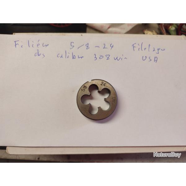 Filire 5/8-24  Unef , pour filetage du cache flamme AR10, et calibre 308 US