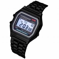 Montre digitale Noir couleur Argent étanche pour Homme/Femme/Enfant