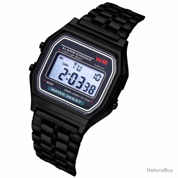 Montre digitale Noir couleur Argent tanche pour Homme/Femme/Enfant