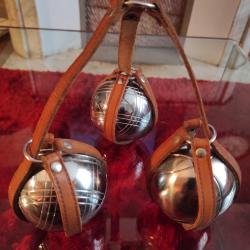 Ancien  porte boule triplette pétanque cuir lanière marque JB  Neuf