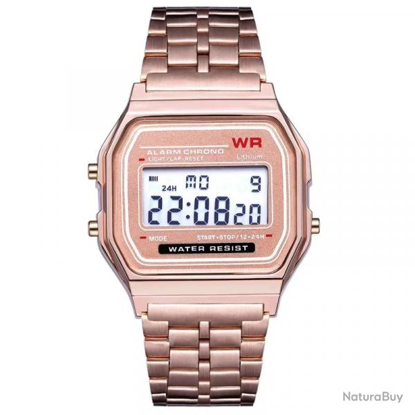 Montre Digitale Acier Sport Noir Etanche Chronomtre Alarme