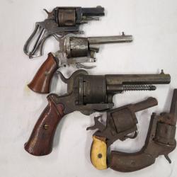 Lot 5 Revolvers broches bulldog à réparer ou pour pièces catégorie D