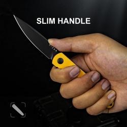 Couteau Kizer Bamboo Yellow Lame Nitro-V Black Manche G10 Liner Lock KIV3722A3
