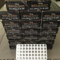 Lot de 20 boites vides GOLD DOT 9 mm Luger avec plateau