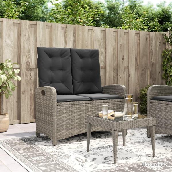 Banc inclinable de jardin avec coussins gris rsine tresse