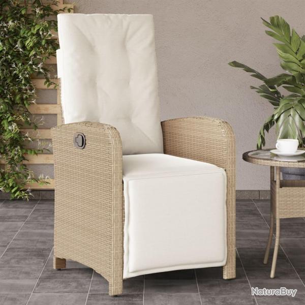 Chaise inclinable de jardin et repose-pied beige rsine tresse