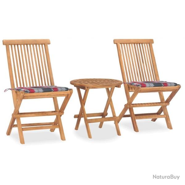 Ensemble  manger d'extrieur pliable avec coussin 3 pcs Teck