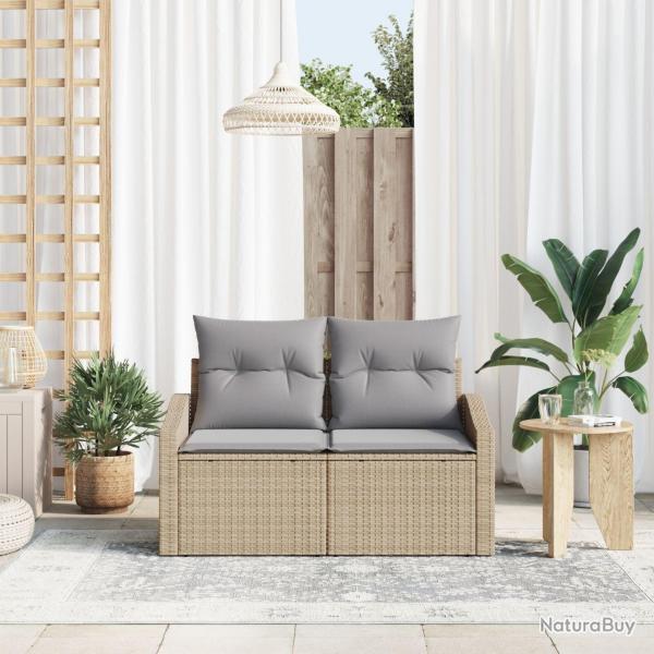 Canap de jardin 2 placesavec coussins Beige en poly rotin