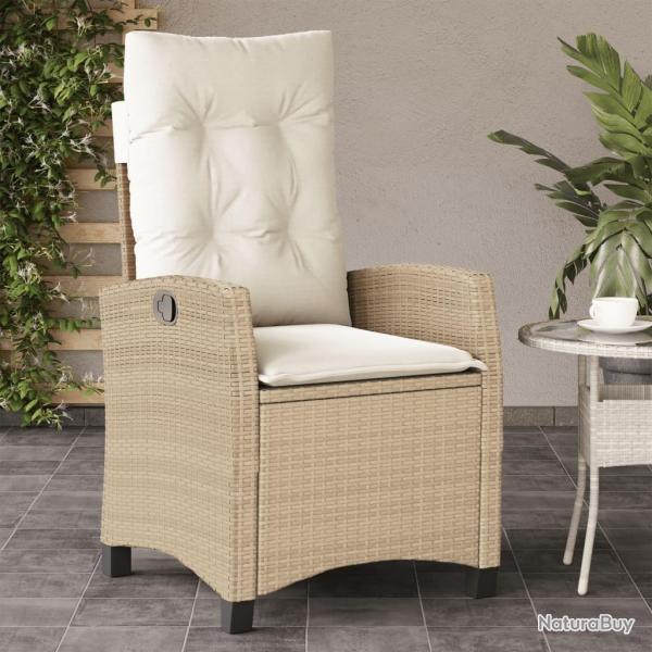 Chaise inclinable de jardin avec coussins beige rsine tresse