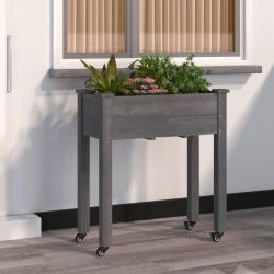 Jardinière sur roues avec doublure gris 71x37x80 cm bois sapin
