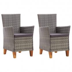 Chaises de jardin lot de 2 avec coussins Résine tressée Gris